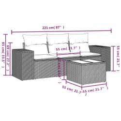 Salon de jardin 4 pcs avec coussins gris résine tressée 