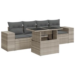 Salon de jardin 5 pcs avec coussins gris clair résine tressée 