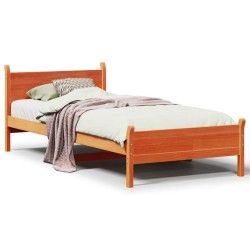 Cadre de lit sans matelas cire marron 75x190 cm bois pin massif 