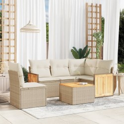 Salon de jardin avec coussins 6 pcs beige résine tressée 