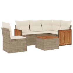 Salon de jardin avec coussins 6 pcs beige résine tressée 