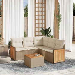 Salon de jardin avec coussins 6 pcs beige résine tressée 