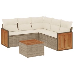 Salon de jardin avec coussins 6 pcs beige résine tressée 