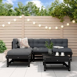 Salon de jardin 5 pcs noir bois massif de pin 