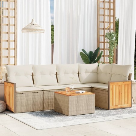 Salon de jardin avec coussins 6 pcs beige résine tressée 