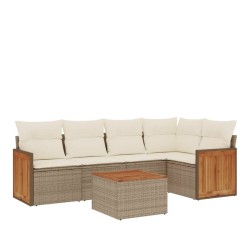 Salon de jardin avec coussins 6 pcs beige résine tressée 