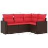 Salon de jardin 4 pcs avec coussins marron résine tressée 