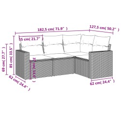 Salon de jardin 4 pcs avec coussins marron résine tressée 