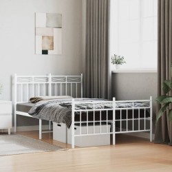 Cadre de lit métal sans matelas et pied de lit blanc 120x190 cm 