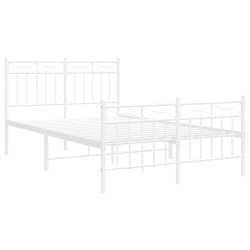 Cadre de lit métal sans matelas et pied de lit blanc 120x190 cm 