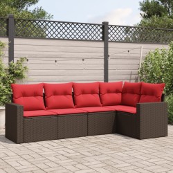 Salon de jardin avec coussins 5 pcs marron résine tressée 