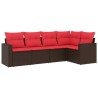 Salon de jardin avec coussins 5 pcs marron résine tressée 