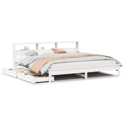 Lit bibliothèque sans matelas blanc 200x200 cm bois pin massif 