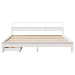 Lit bibliothèque sans matelas blanc 200x200 cm bois pin massif 