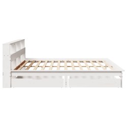 Lit bibliothèque sans matelas blanc 200x200 cm bois pin massif 