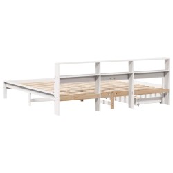 Lit bibliothèque sans matelas blanc 200x200 cm bois pin massif 