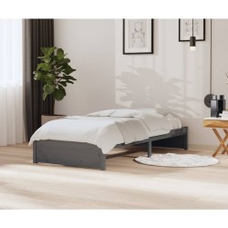 Cadre de lit sans matelas gris bois massif 90x200 cm 