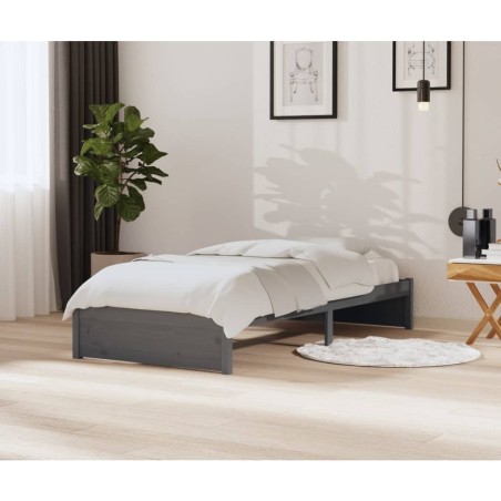 Cadre de lit sans matelas gris bois massif 90x200 cm 