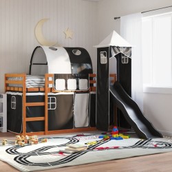 Lit superposé sans matelas avec toboggan blanc noir 90x190 cm 