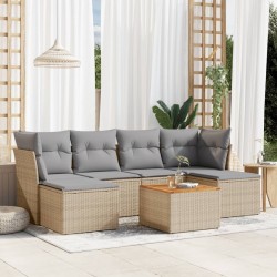 Salon de jardin avec coussins 7 pcs beige résine tressée 