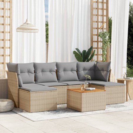 Salon de jardin avec coussins 7 pcs beige résine tressée 