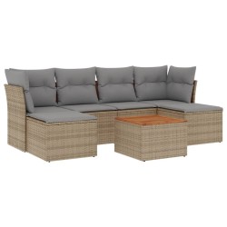 Salon de jardin avec coussins 7 pcs beige résine tressée 