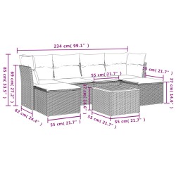 Salon de jardin avec coussins 7 pcs beige résine tressée 