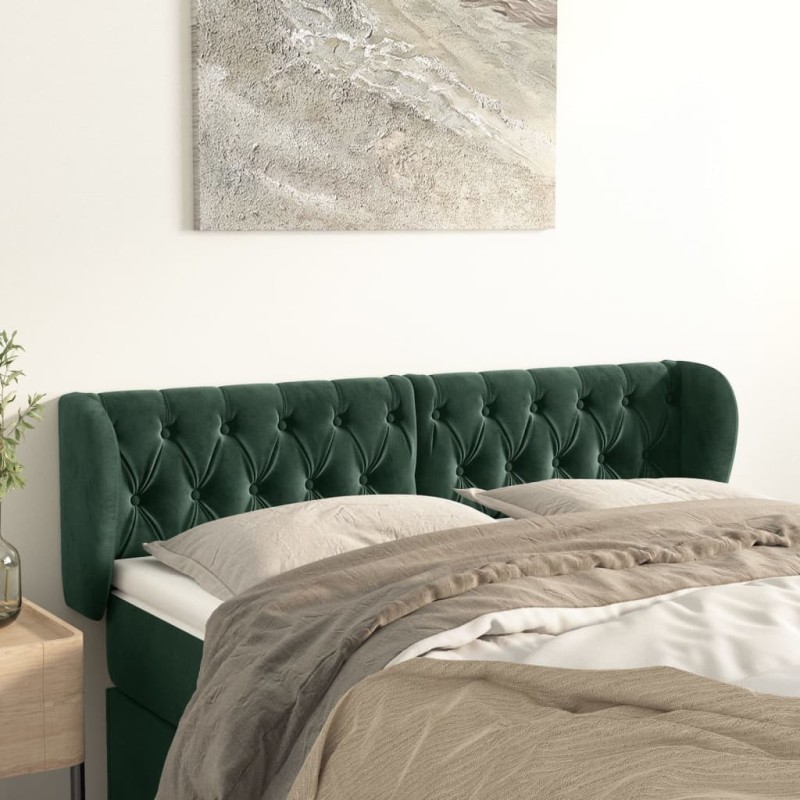 Tête de lit avec oreilles Vert foncé 163x23x78/88 cm Velours 