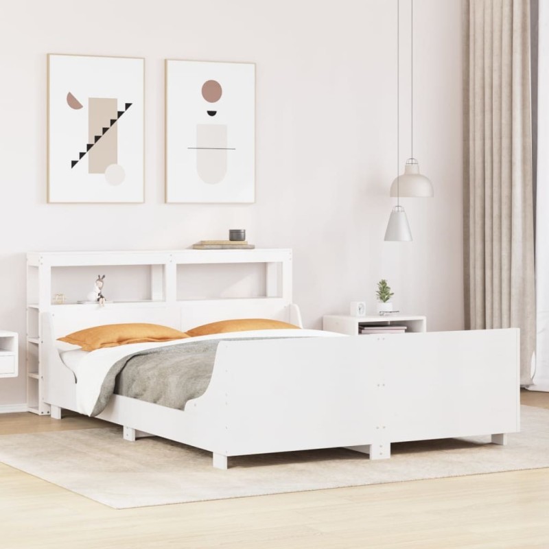 Cadre de lit sans matelas blanc 160x200 cm bois de pin massif 