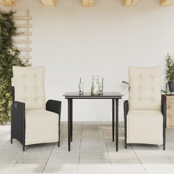 Ensemble à manger de jardin avec coussins 3 pcs Noir 