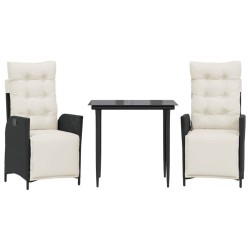 Ensemble à manger de jardin avec coussins 3 pcs Noir 