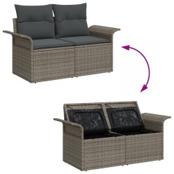 Ensemble de canapé de jardin 6 pièces avec coussins en rotin polygris, Canapé de jardin 2 places avec rangement et coussins en r