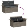 Ensemble de canapé de jardin 6 pièces avec coussins en rotin polygris, Canapé de jardin 2 places avec rangement et coussins en r