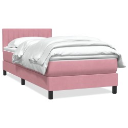 Sommier à lattes de lit avec matelas rose 100x210 cm velours 