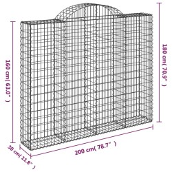 Panier de gabions arqué 200x30x160/180 cm Fer galvanisé 