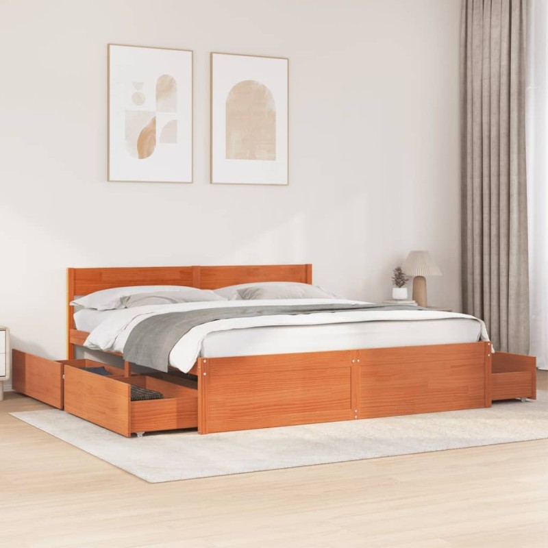 Cadre de lit sans matelas cire marron 180x200cm bois pin massif 