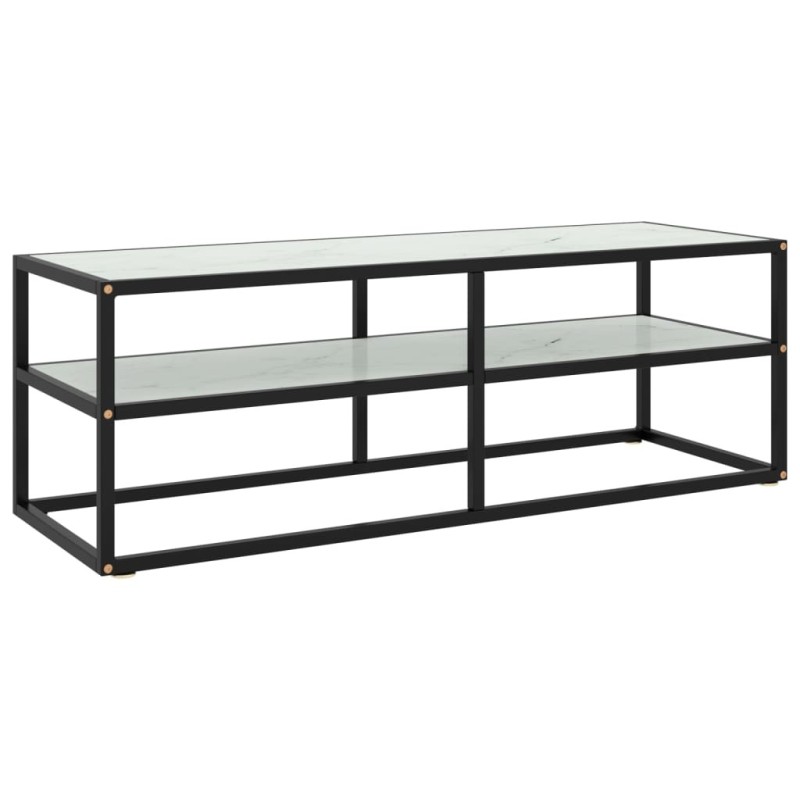 Meuble TV noir avec verre marbre blanc 120x40x40 cm Meuble TV noir avec verre marbre blanc 120x40x40 cm