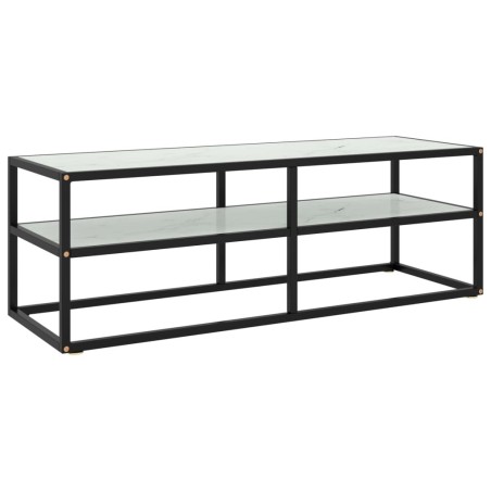 Meuble TV noir avec verre marbre blanc 120x40x40 cm 