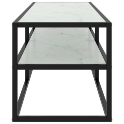 Meuble TV noir avec verre marbre blanc 120x40x40 cm 
