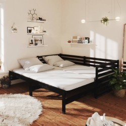 Lit coulissant 2x(90x200) cm Noir Bois de pin massif 