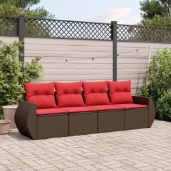 Salon de jardin 4 pcs avec coussins marron résine tressée 