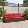 Salon de jardin 4 pcs avec coussins marron résine tressée 