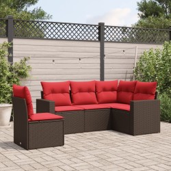 Salon de jardin avec coussins 5 pcs marron résine tressée 