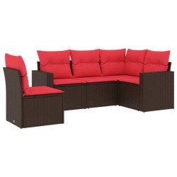 Salon de jardin avec coussins 5 pcs marron résine tressée 