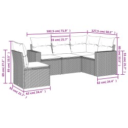 Salon de jardin avec coussins 5 pcs marron résine tressée 