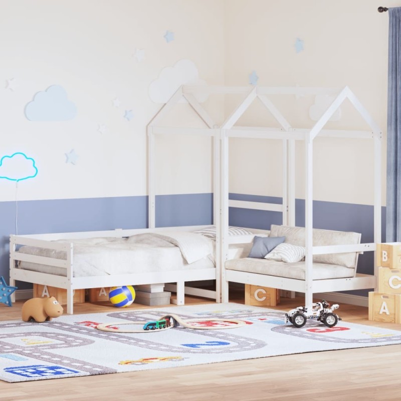Ensemble de lit de jour et de banc avec toit sans matelas blanc 
