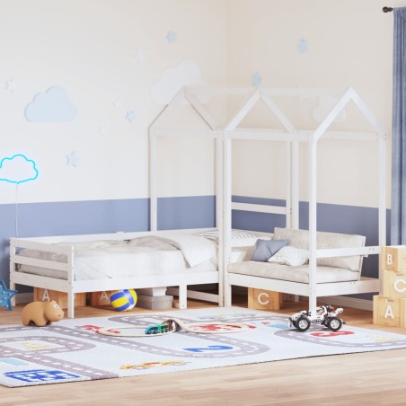 Ensemble de lit de jour et de banc avec toit sans matelas blanc 