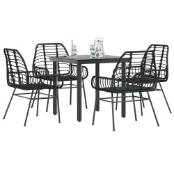 Ensemble à manger de jardin 5 pcs noir résine tressée verre 