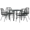 Ensemble à manger de jardin 5 pcs noir résine tressée verre 