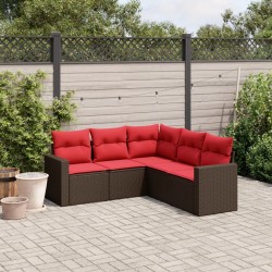 Salon de jardin avec coussins 5 pcs marron résine tressée 